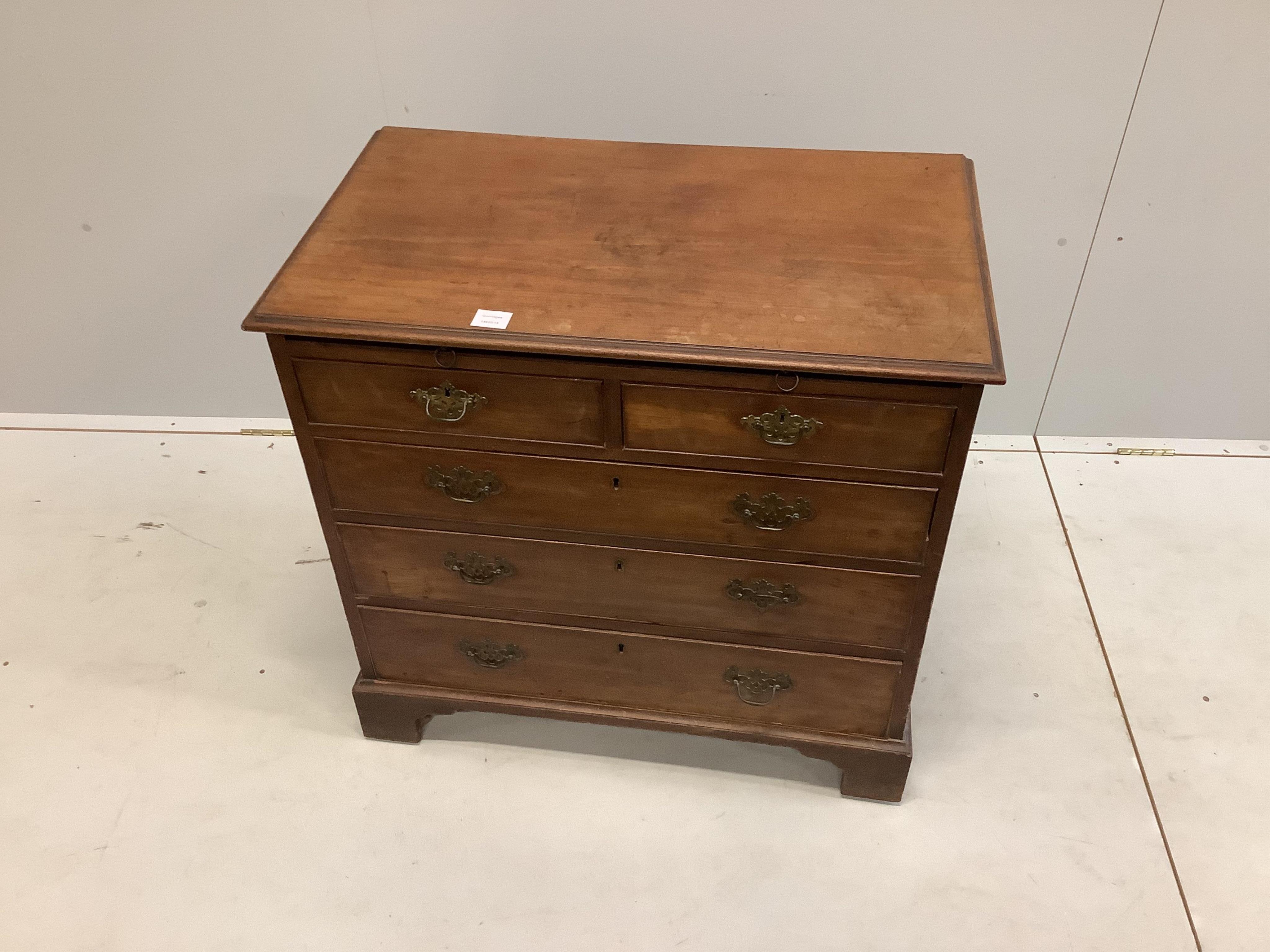 A small George III mahogany chest, with brushing slide, width 83cm, depth 49cm, height 80cm. Condition - fair